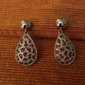 Trifari Silvertone Leaf Spring Clip Earrings